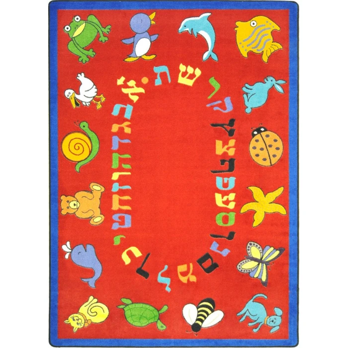 Joy Carpets Kid Essentials Red ABC Animals (Hebrew Alphabet) 10ft.9in. x 13ft.2in. Rect. Rug