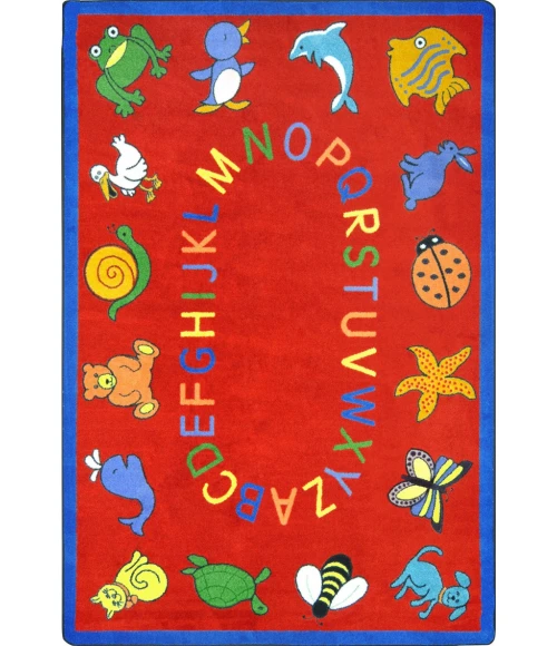Joy Carpets Kid Essentials Red ABC Animals 7ft.8in. x 10ft.9in. Rect. Rug