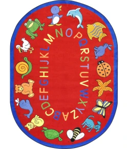 Joy Carpets Kid Essentials Red ABC Animals 7ft.8in. x 10ft.9in. Oval Rug