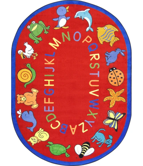Joy Carpets Kid Essentials Red ABC Animals 5ft.4in. x 7ft.8in. Oval Rug