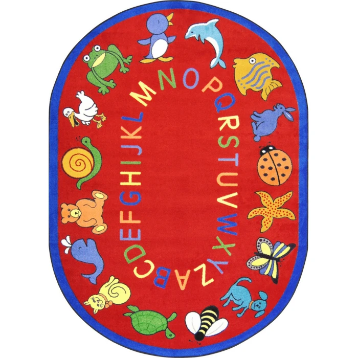 Joy Carpets Kid Essentials Red ABC Animals 10ft.9in. x 13ft.2in. Oval Rug