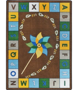 Joy Carpets Kid Essentials Earthtone Alphabet Pinwheel 7ft.8in. x 10ft.9in. Oval Rug