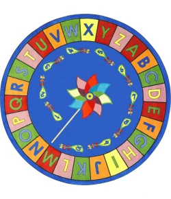 Joy Carpets Kid Essentials Multi Alphabet Pinwheel 7ft.7in. Round Rug