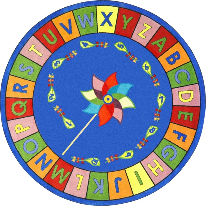 Joy Carpets Kid Essentials Multi Alphabet Pinwheel 5ft.4in. Round Rug