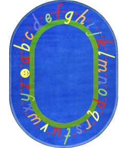 Joy Carpets Kid Essentials Blue AlphaScript 7ft.8in. x 10ft.9in. Oval Rug
