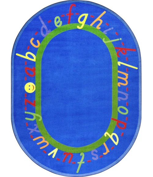 Joy Carpets Kid Essentials Blue AlphaScript 5ft.4in. x 7ft.8in. Oval Rug