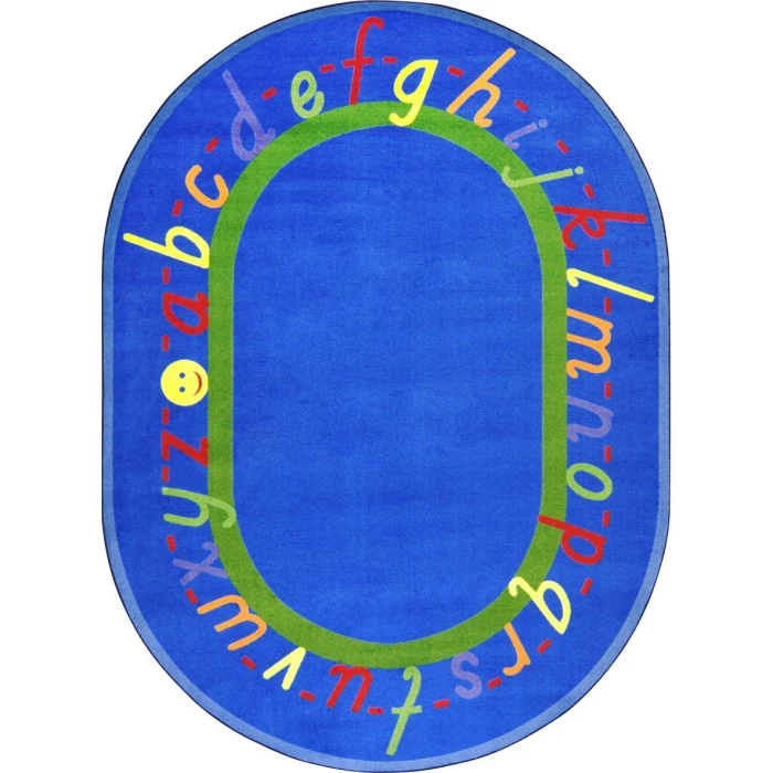 Joy Carpets Kid Essentials Blue AlphaScript 5ft.4in. x 7ft.8in. Oval Rug