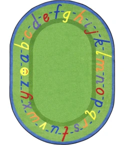 Joy Carpets Kid Essentials Green AlphaScript 7ft.8in. x 10ft.9in. Oval Rug