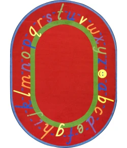 Joy Carpets Kid Essentials Red AlphaScript 7ft.8in. x 10ft.9in. Oval Rug