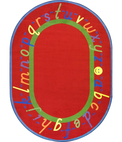 Joy Carpets Kid Essentials Red AlphaScript 5ft.4in. x 7ft.8in. Oval Rug