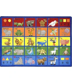 Joy Carpets Kid Essentials Multi Animal Phonics 7ft.7in. Round Rug