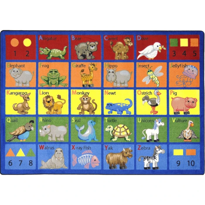 Joy Carpets Kid Essentials Multi Animal Phonics 7ft.7in. Round Rug