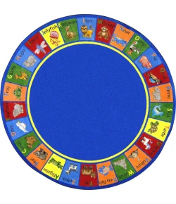 Joy Carpets Kid Essentials Multi Animal Phonics 7ft.7in. Round Rug