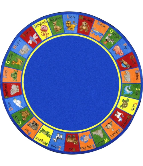 Joy Carpets Kid Essentials Multi Animal Phonics 7ft.7in. Round Rug