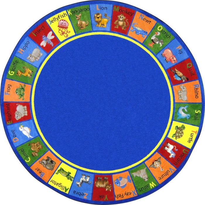 Joy Carpets Kid Essentials Multi Animal Phonics 7ft.7in. Round Rug
