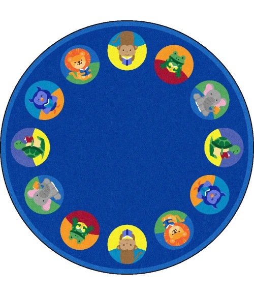 Joy Carpets Kid Essentials Multi Animal Readers 7ft.7in. Round Rug