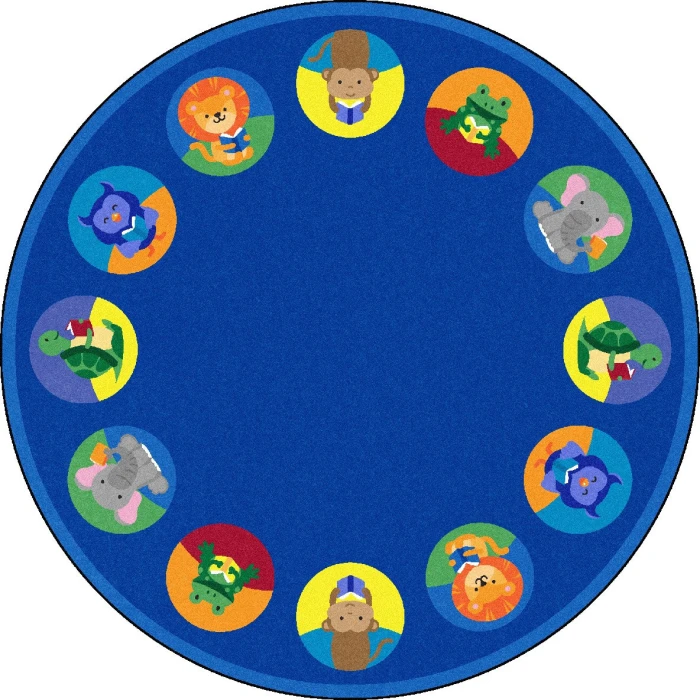 Joy Carpets Kid Essentials Multi Animal Readers 7ft.7in. Round Rug