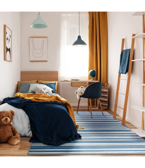 Joy Carpets Claremont Kids Blue Skies Between the Lines 5ft.4in. x 7ft.8in. Rect. Rug