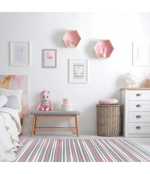 Joy Carpets Claremont Kids Blush Between the Lines 5ft.4in. x 7ft.8in. Rect. Rug