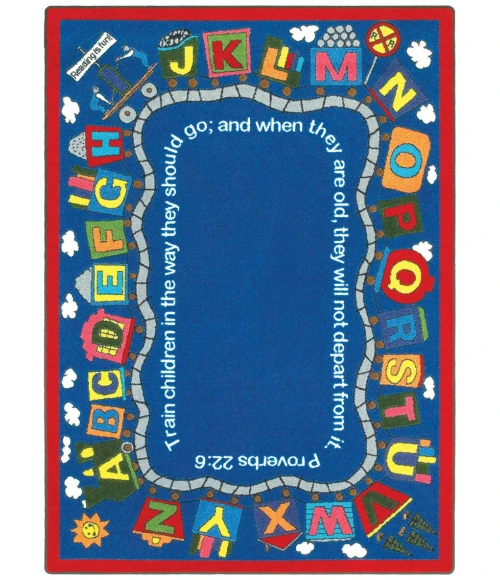 Joy Carpets Kid Essentials Multi Bible Train 5ft.4in. x 7ft.8in. Rect. Rug