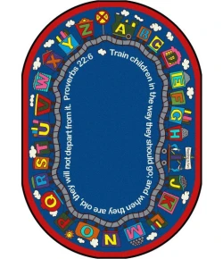 Joy Carpets Kid Essentials Multi Bible Train 5ft.4in. x 7ft.8in. Oval Rug