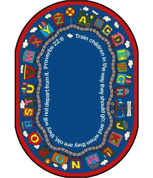 Joy Carpets Kid Essentials Multi Bible Train 5ft.4in. x 7ft.8in. Oval Rug