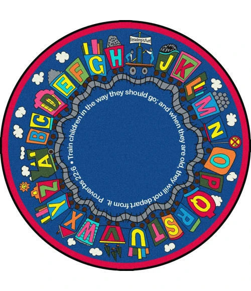 Joy Carpets Kid Essentials Multi Bible Train 7ft.7in. Round Rug
