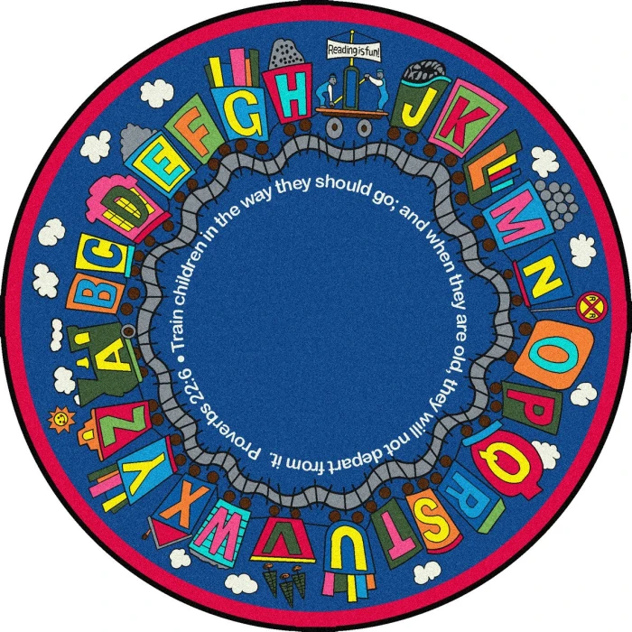 Joy Carpets Kid Essentials Multi Bible Train 7ft.7in. Round Rug