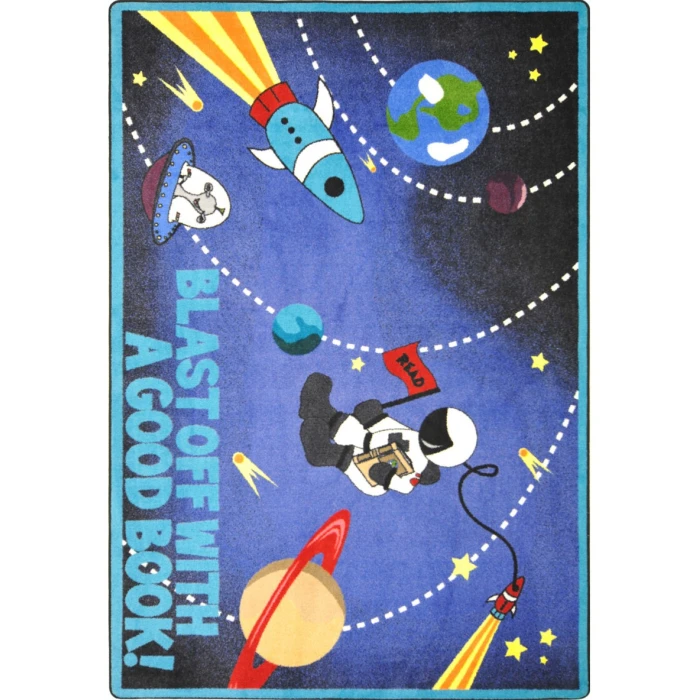 Joy Carpets Kid Essentials Multi Blast Off With a Good Book 7ft.8in. x 10ft.9in. Rect. Rug