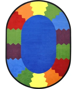 Joy Carpets Kid Essentials Multi Block Party 7ft.8in. x 10ft.9in. Oval Rug