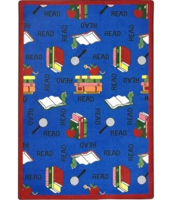 Joy Carpets Kid Essentials Blue Bookworm 7ft.8in. x 10ft.9in. Oval Rug
