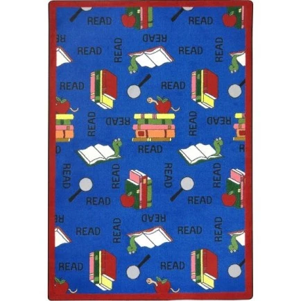 Joy Carpets Kid Essentials Blue Bookworm 7ft.8in. x 10ft.9in. Oval Rug