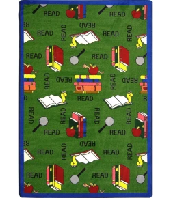 Joy Carpets Kid Essentials Green Bookworm 3ft.10in. x 5ft.4in. Rect. Rug