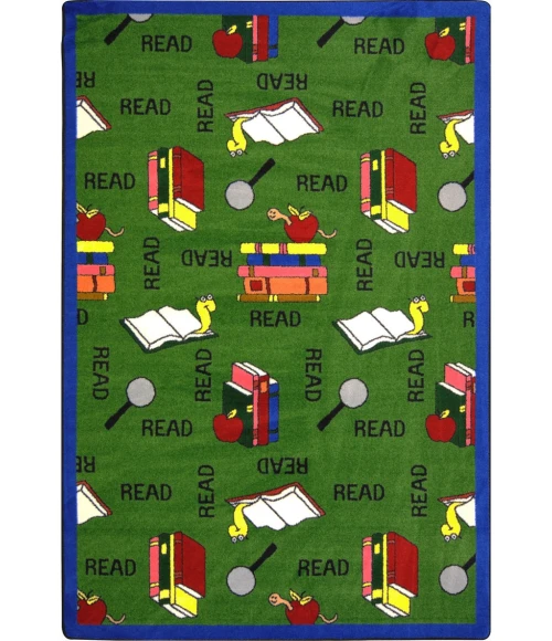 Joy Carpets Kid Essentials Green Bookworm 3ft.10in. x 5ft.4in. Rect. Rug