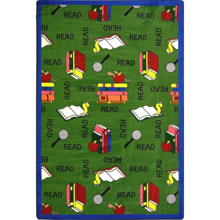 Joy Carpets Kid Essentials Green Bookworm 3ft.10in. x 5ft.4in. Rect. Rug