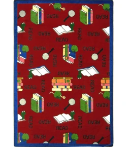 Joy Carpets Kid Essentials Red Bookworm 3ft.10in. x 5ft.4in. Rect. Rug