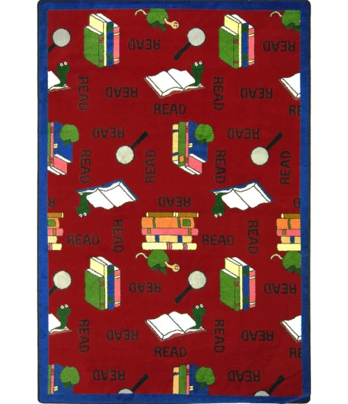 Joy Carpets Kid Essentials Red Bookworm 3ft.10in. x 5ft.4in. Rect. Rug