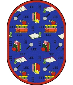 Joy Carpets Kid Essentials Blue Bookworm (Spanish) 7ft.8in. x 10ft.9in. Oval Rug