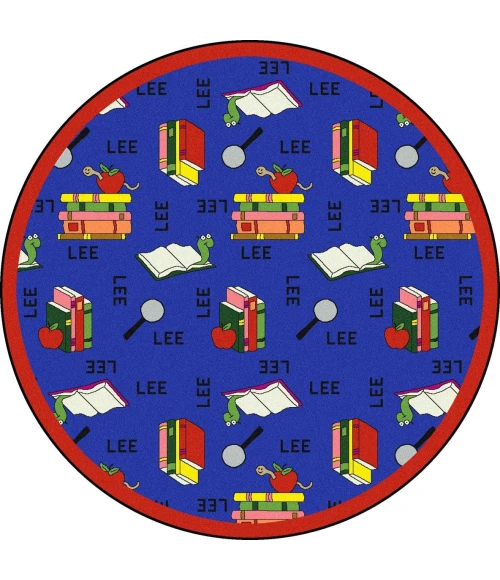 Joy Carpets Kid Essentials Blue Bookworm (Spanish) 7ft.7in. Round Rug