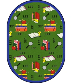 Joy Carpets Kid Essentials Green Bookworm (Spanish) 7ft.8in. x 10ft.9in. Oval Rug