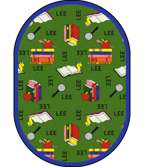 Joy Carpets Kid Essentials Green Bookworm (Spanish) 10ft.9in. x 13ft.2in. Oval Rug