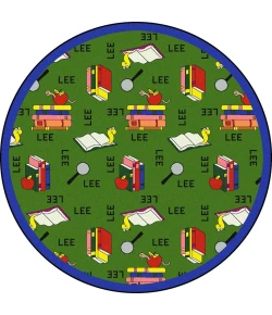 Joy Carpets Kid Essentials Green Bookworm (Spanish) 7ft.7in. Round Rug