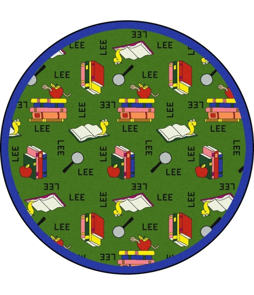 Joy Carpets Kid Essentials Green Bookworm (Spanish) 7ft.7in. Round Rug