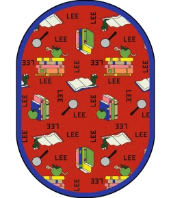 Joy Carpets Kid Essentials Red Bookworm (Spanish) 7ft.8in. x 10ft.9in. Oval Rug