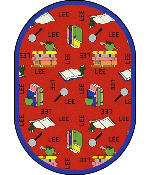 Joy Carpets Kid Essentials Red Bookworm (Spanish) 7ft.8in. x 10ft.9in. Oval Rug