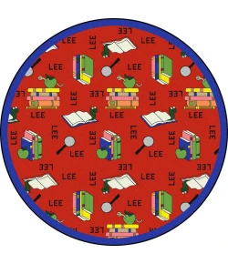 Joy Carpets Kid Essentials Red Bookworm (Spanish) 7ft.7in. Round Rug