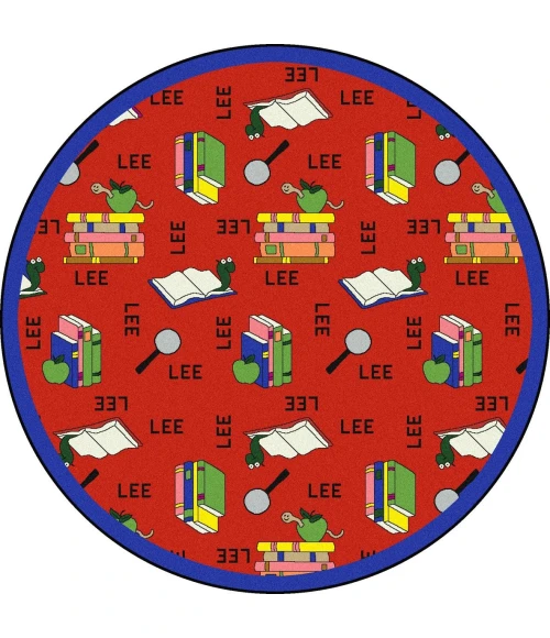 Joy Carpets Kid Essentials Red Bookworm (Spanish) 7ft.7in. Round Rug