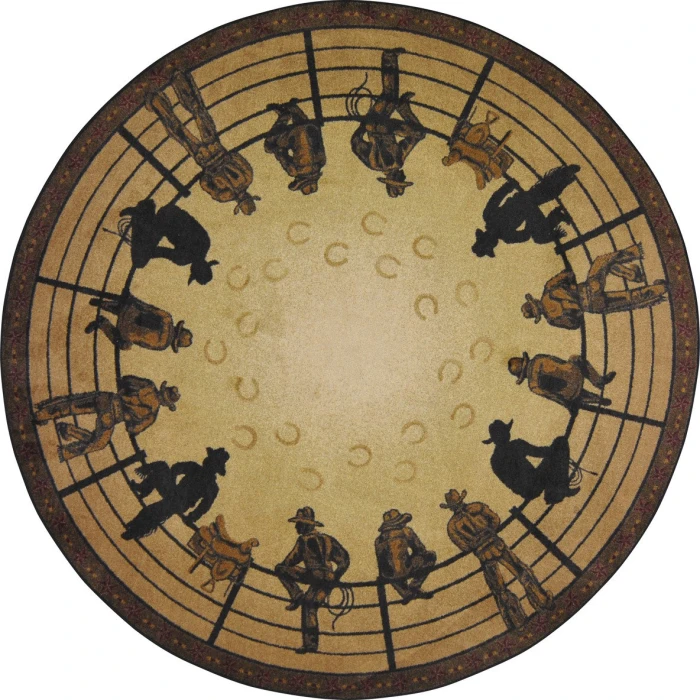 Joy Carpets Cowboy Carpets Multi Breaking Horses 5ft.4in. Round Rug