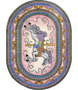 Joy Carpets Kid Essentials Pink Carousel 3ft.10in. x 5ft.4in. Oval Rug