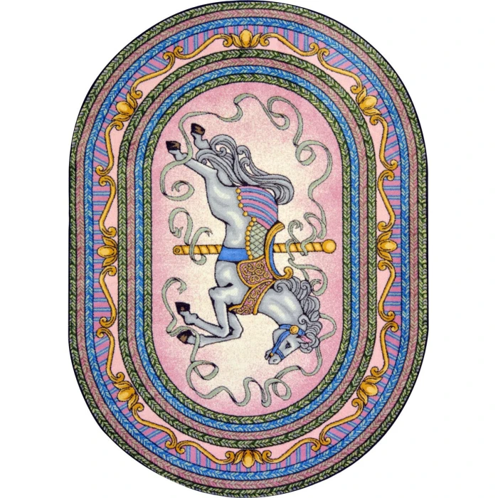 Joy Carpets Kid Essentials Pink Carousel 3ft.10in. x 5ft.4in. Oval Rug